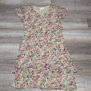 Vintage 90s Floral 100% silk midi dress romantic fairy dress Size 14 XL